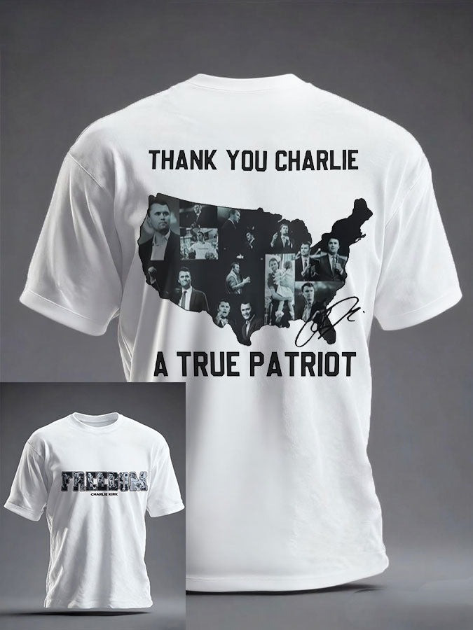 Charlie Kirk Merch Charlie Kirk Freedom Shirt Thank You Charlie A True Patriot T-Shirt MAGA Gifts Charlie Kirk Merch Charlie Kirk Freedom Shirt Thank You Charlie A True Patriot T-Shirt MAGA Gifts
