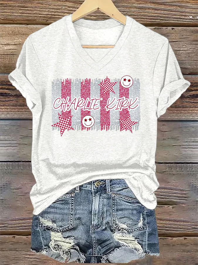 Charlie Kirk Merch Forever In Our Hearts V-neck Shirt Patriotic Gifts For Her Charlie Kirk Merch Forever In Our Hearts V-neck Shirt Patriotic Gifts For Her