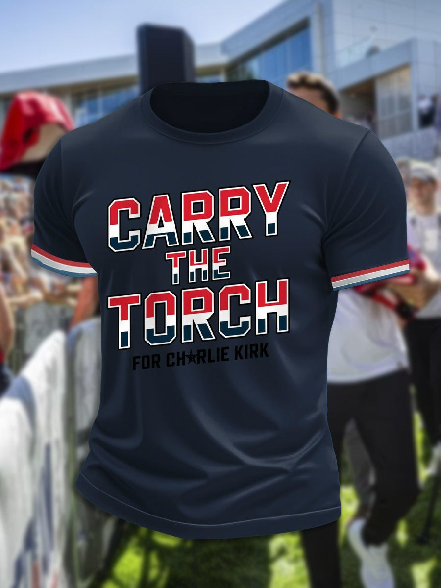 Charlie Kirk Merch Men's Carry The Torch short sleeves t-shirt Gifts For Patriots Charlie Kirk Merch Men's Carry The Torch short sleeves t-shirt Gifts For Patriots