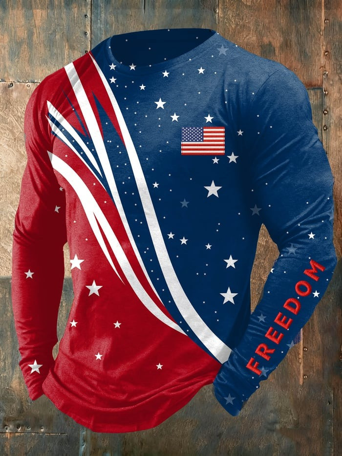 Charlie Kirk Merch Men's Casual Contrast Color National Flag Freedom Long-sleeve T-shirt Gifts For Patriots Charlie Kirk Merch Men's Casual Contrast Color National Flag Freedom Long-sleeve T-shirt Gifts For Patriots