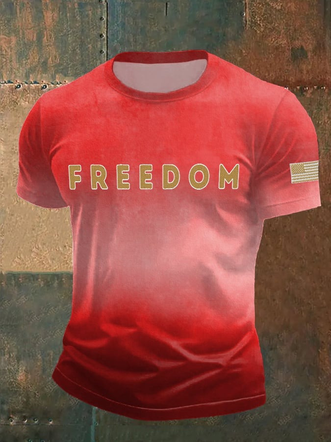 Charlie Kirk Merch Men's Freedom Print Round Neck T-shirt Gifts For Patriots Charlie Kirk Merch Men's Freedom Print Round Neck T-shirt Gifts For Patriots