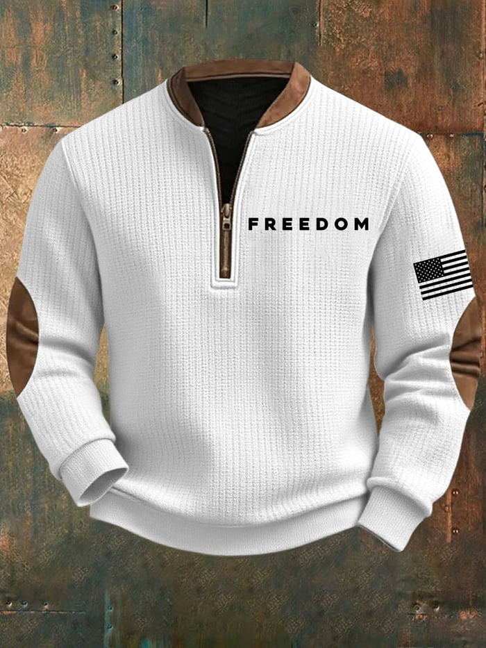 Charlie Kirk Merch Men's Freedom Print Zipper Neck Knit Sweatshirt Gifts For Patriots Charlie Kirk Merch Men's Freedom Print Zipper Neck Knit Sweatshirt Gifts For Patriots