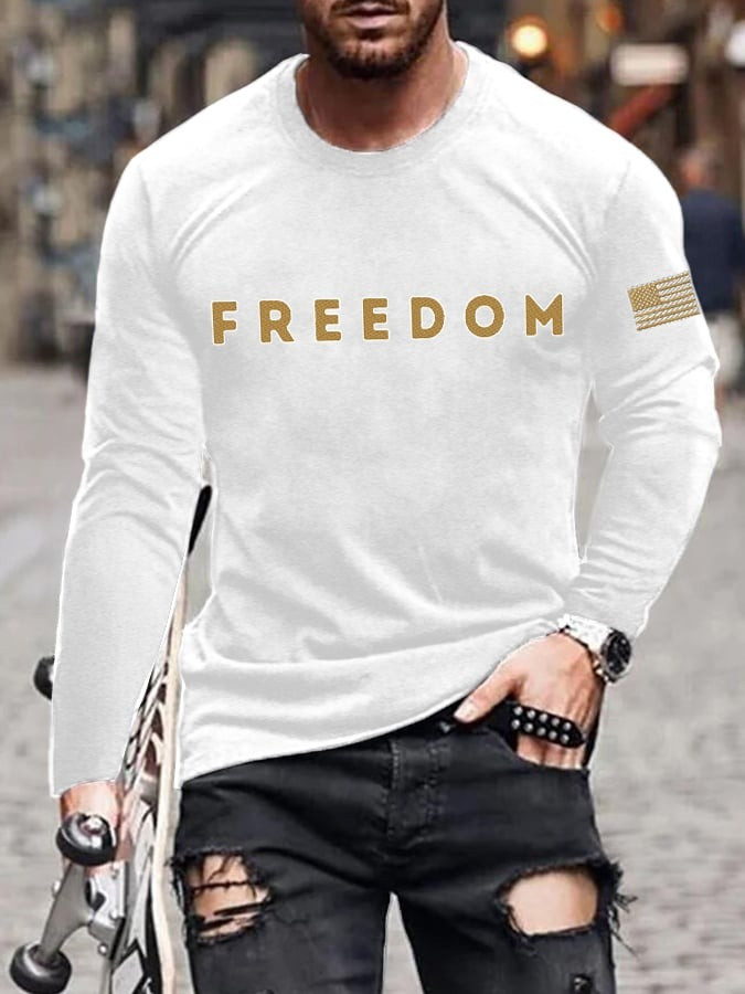 Charlie Kirk Merch Men's Freedom Printed Round Neck T-Shirt Gifts For Patriots Charlie Kirk Merch Men's Freedom Printed Round Neck T-Shirt Gifts For Patriots