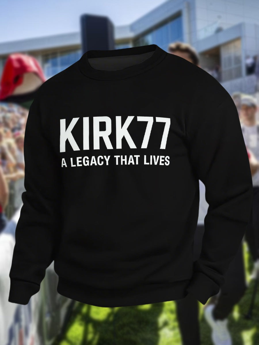Charlie Kirk Merch Men's Kirk77 A Legacy That Lives Crew Neck Sweatshirt Gifts For Patriots Charlie Kirk Merch Men's Kirk77 A Legacy That Lives Crew Neck Sweatshirt Gifts For Patriots
