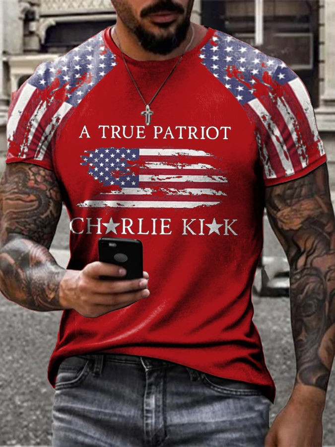 Charlie Kirk Merch Men's Turning Point Flag Printed T-shirt 2 Gifts For Patriots Charlie Kirk Merch Men's Turning Point Flag Printed T-shirt 2 Gifts For Patriots