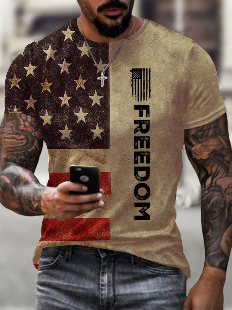 Charlie Kirk Merch Men's Vintage Freedom American Flag Print Casual T-Shirt Gifts For Patriots Charlie Kirk Merch Men's Vintage Freedom American Flag Print Casual T-Shirt Gifts For Patriots
