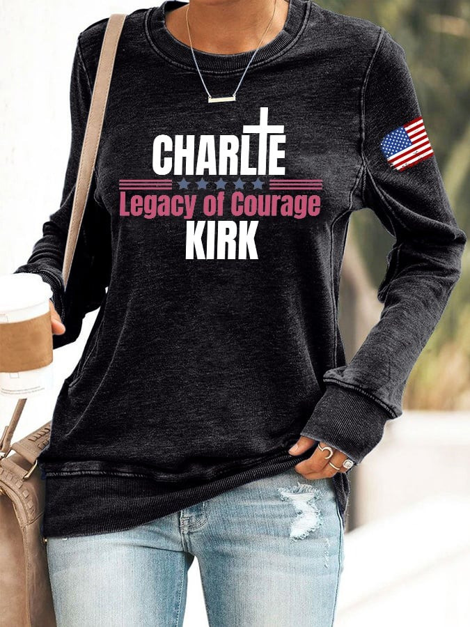 Charlie Kirk Merch Retro Faith Cross Legacy Of Courage Print Sweatshirt Gifts For Patriots Charlie Kirk Merch Retro Faith Cross Legacy Of Courage Print Sweatshirt Gifts For Patriots