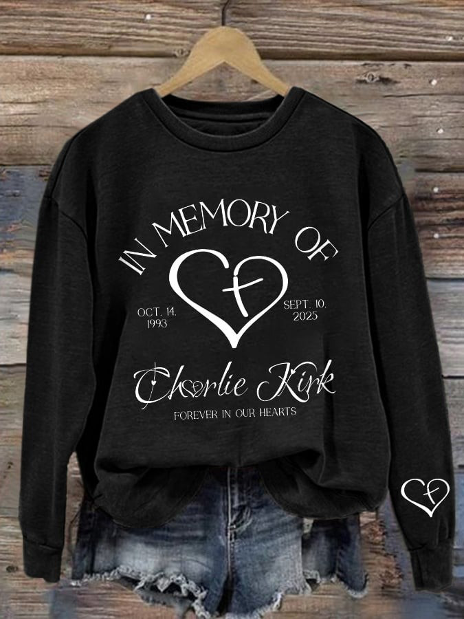 Charlie Kirk Merch Retro Forever In Our Hearts Print Sweatshirt Gifts For Patriots Charlie Kirk Merch Retro Forever In Our Hearts Print Sweatshirt Gifts For Patriots