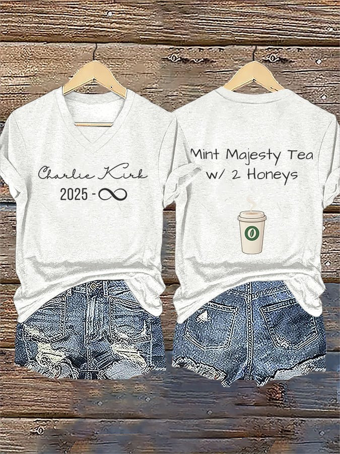 Charlie Kirk Merch Retro Mint Majesty Tea W 2 Honeys V-Neck T-Shirt Charlie Kirk Memorial Shirt Charlie Kirk Merch Retro Mint Majesty Tea W 2 Honeys V-Neck T-Shirt Charlie Kirk Memorial Shirt
