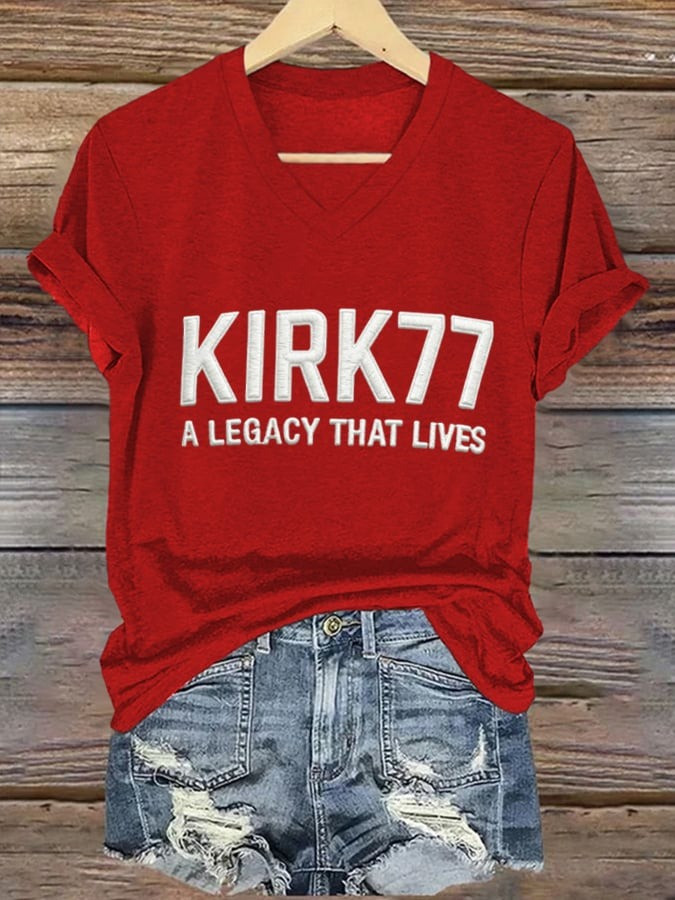Charlie Kirk Merch V-Neck Kirk77 A Legacy That Lives Print T-Shirt Gifts For Patriots Charlie Kirk Merch V-Neck Kirk77 A Legacy That Lives Print T-Shirt Gifts For Patriots