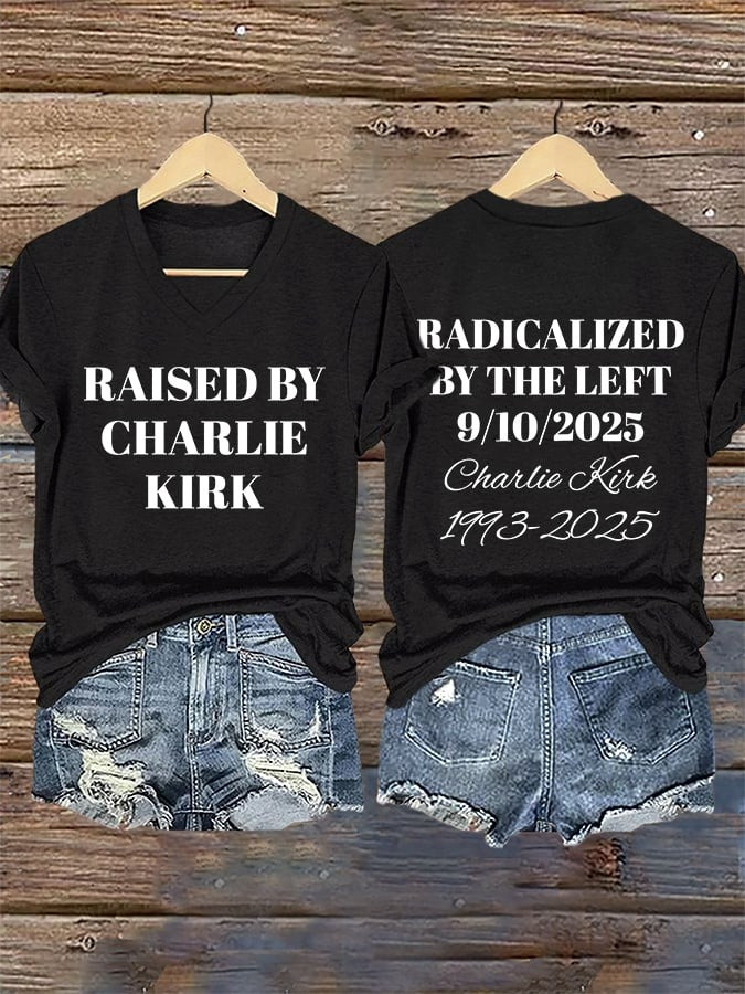 Charlie Kirk Merch V-Neck Retro Radicalized By The Left Print T-Shirt Gifts For Patriots Charlie Kirk Merch V-Neck Retro Radicalized By The Left Print T-Shirt Gifts For Patriots