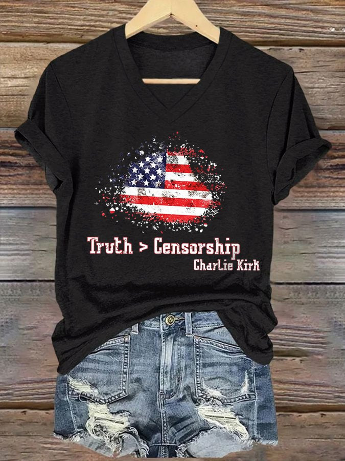 Charlie Kirk Merch V-Neck Retro Truth Censorship Print T-Shirt Gifts For Patriots Charlie Kirk Merch V-Neck Retro Truth Censorship Print T-Shirt Gifts For Patriots
