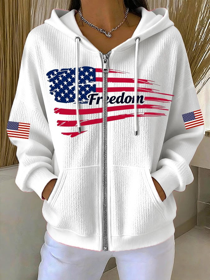 Charlie Kirk Merch Women's Casual Contrasting Color Freedom Flag Textured Jacket Gifts For Patriots Charlie Kirk Merch Women's Casual Contrasting Color Freedom Flag Textured Jacket Gifts For Patriots