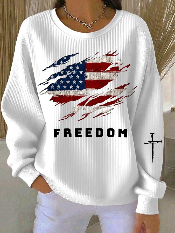 Charlie Kirk Merch Women's Freedom American Flag Casual Sweatshirt Gifts For Patriots Charlie Kirk Merch Women's Freedom American Flag Casual Sweatshirt Gifts For Patriots