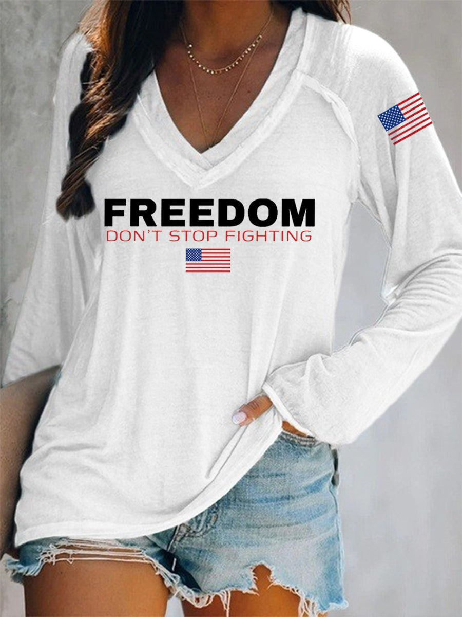 Charlie Kirk Merch Women's Freedom Don't Stop Fighting R.I.P Charlie Kirk Long-Sleeve T-Shirt Gifts For Patriots Charlie Kirk Merch Women's Freedom Don't Stop Fighting R.I.P Charlie Kirk Long-Sleeve T-Shirt Gifts For Patriots