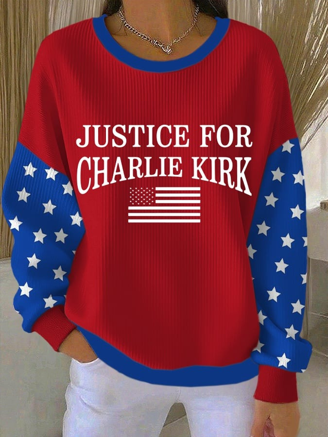 Charlie Kirk Merch Women's JUSTICE FOR CHARLIE KIRK Print Sweatshirt Gifts For Patriots Charlie Kirk Merch Women's JUSTICE FOR CHARLIE KIRK Print Sweatshirt Gifts For Patriots