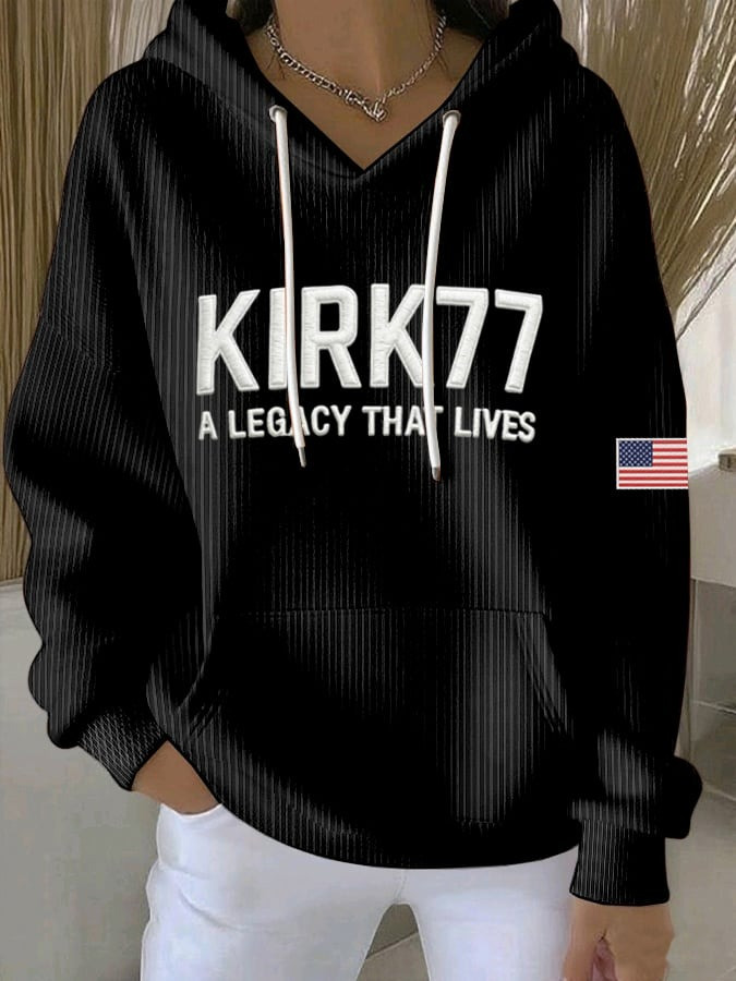 Charlie Kirk Merch Women's Kirk77 A Legacy That Lives Print Casual Hoodie Gifts For Patriots Charlie Kirk Merch Women's Kirk77 A Legacy That Lives Print Casual Hoodie Gifts For Patriots