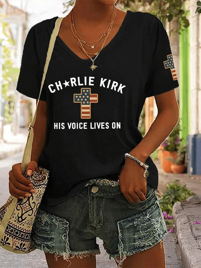 Charlie Kirk Shirt His Voice Lives Forever V-Neck T-Shirt Charlie Kirk Freedom Shirt Charlie Kirk Shirt His Voice Lives Forever V-Neck T-Shirt Charlie Kirk Freedom Shirt