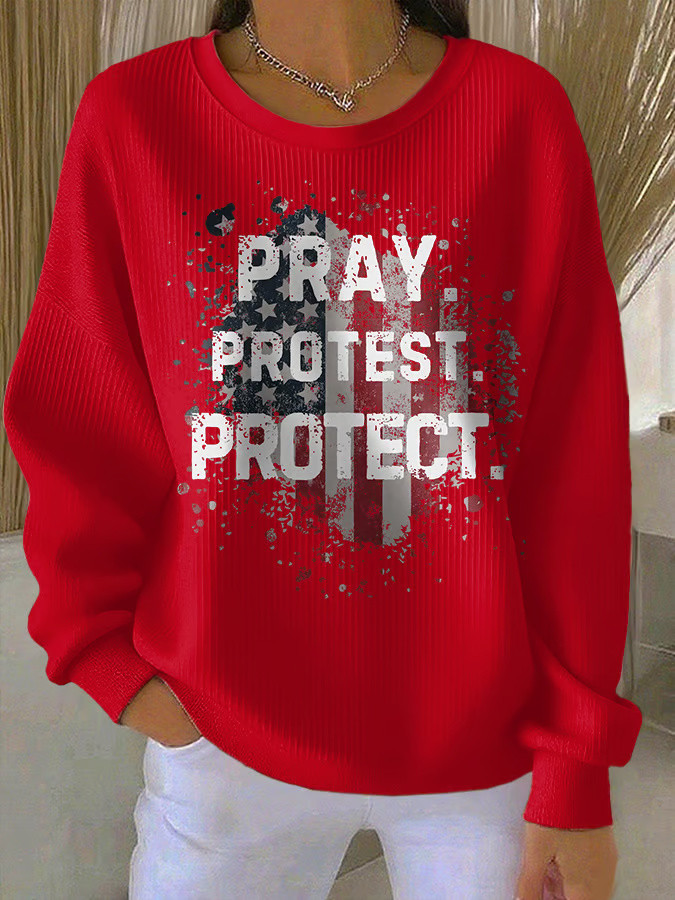 Charlie Kirk Shooters Sweatshirt Retro Pray Protest Protect Print Sweatshirt Red Charlie Kirk Shooters Sweatshirt Retro Pray Protest Protect Print Sweatshirt Red