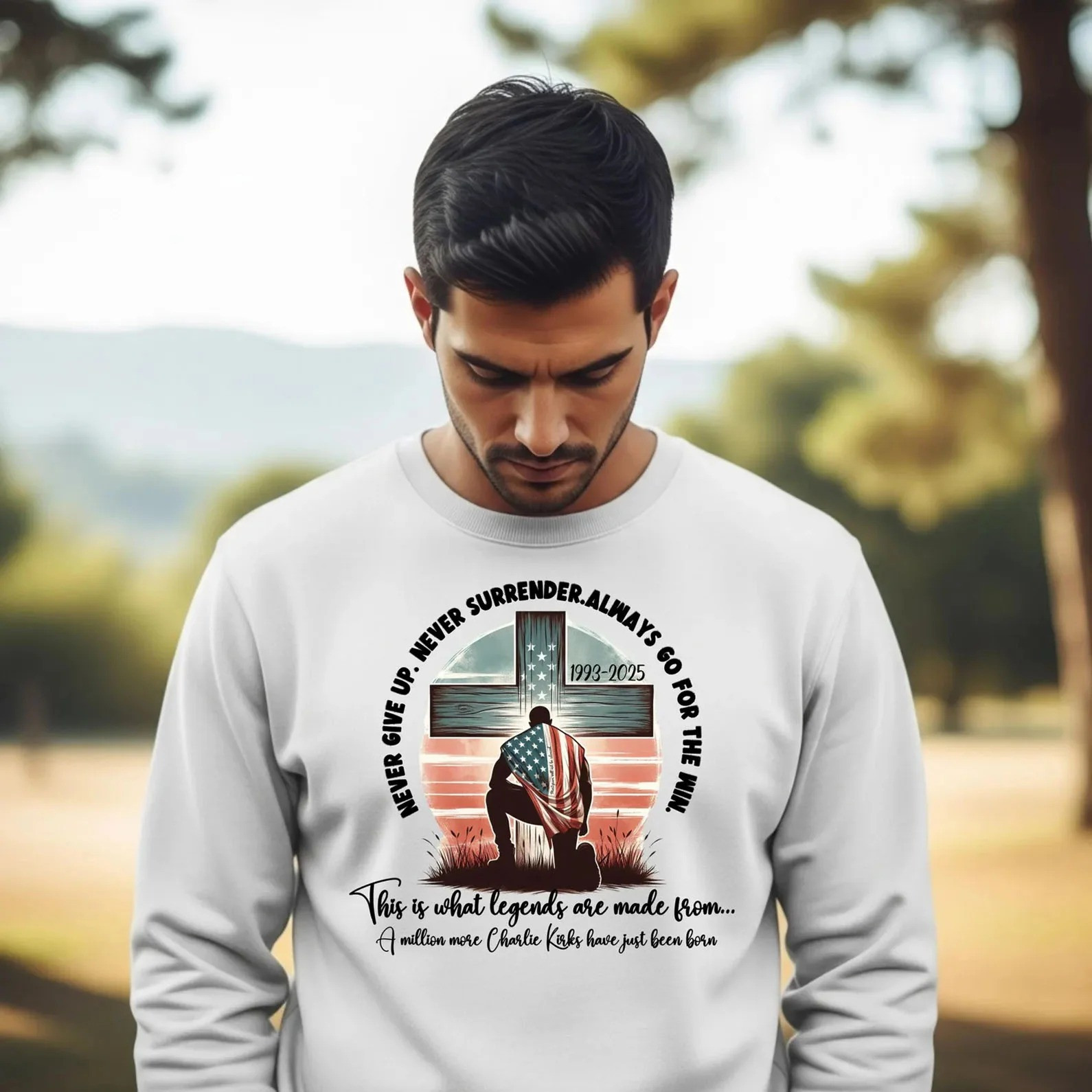 Charlie Kirk Sweatshirt Charlie Kirk Merch Never Give Up Sweatshirt Patriotic Gifts Charlie Kirk Sweatshirt Charlie Kirk Merch Never Give Up Sweatshirt Patriotic Gifts