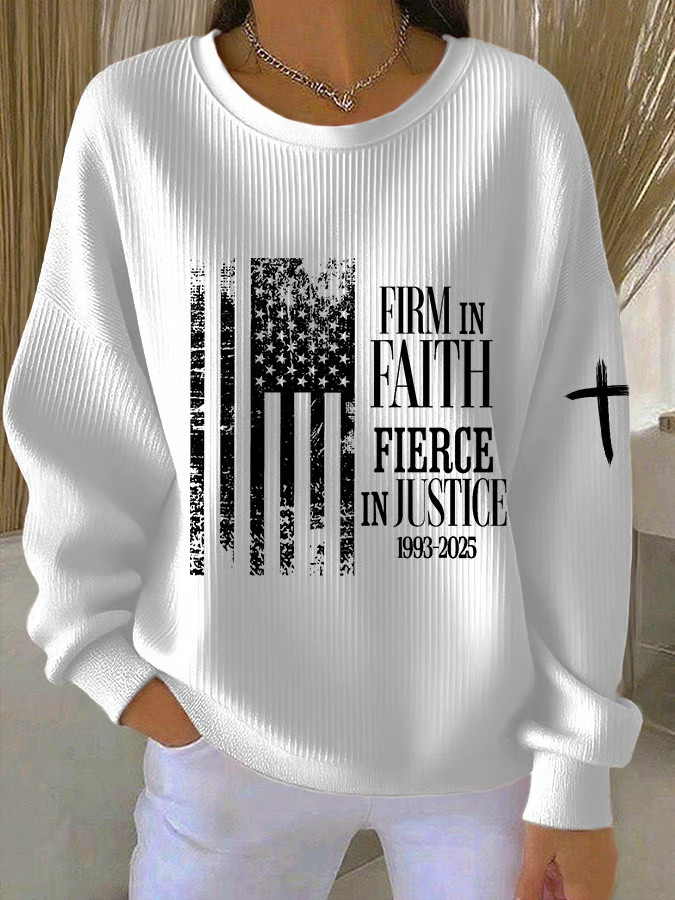 Charlie Kirk Sweatshirt Firm In Faith Fierce In Justice White Sweatshirt Gifts For Patriots Charlie Kirk Sweatshirt Firm In Faith Fierce In Justice White Sweatshirt Gifts For Patriots