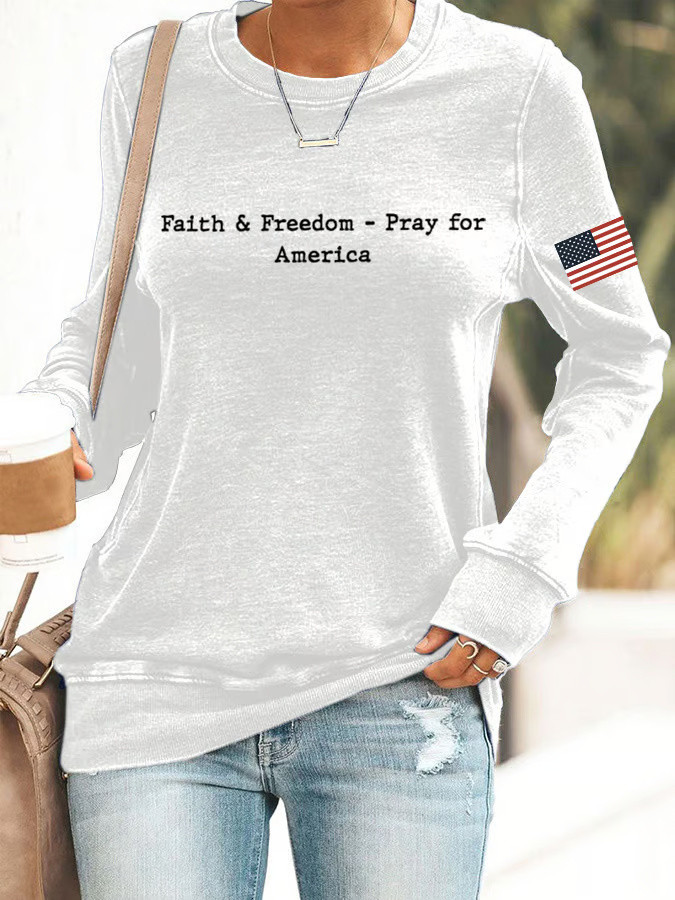Charlie Kirk Sweatshirt Women's Faith And Freedom Pray For America Print Sweatshirt Charlie Kirk Sweatshirt Women's Faith And Freedom Pray For America Print Sweatshirt