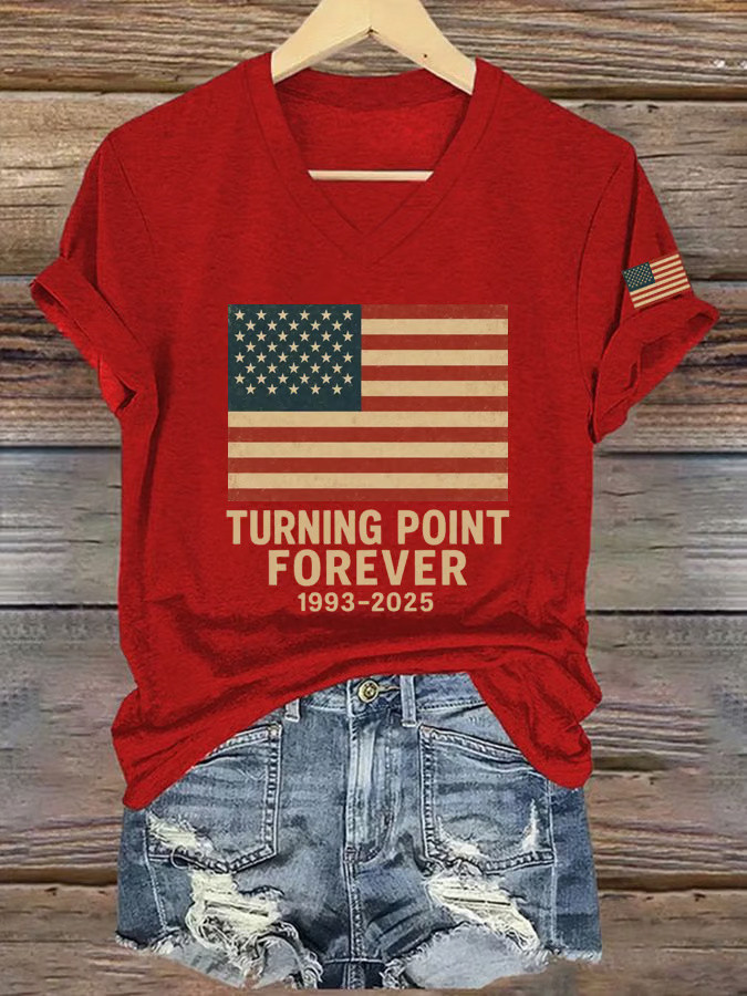 Charlie Kirk V-neck Shirt Red Turning Point Forever T-Shirt Patriotic Clothing Charlie Kirk V-neck Shirt Red Turning Point Forever T-Shirt Patriotic Clothing