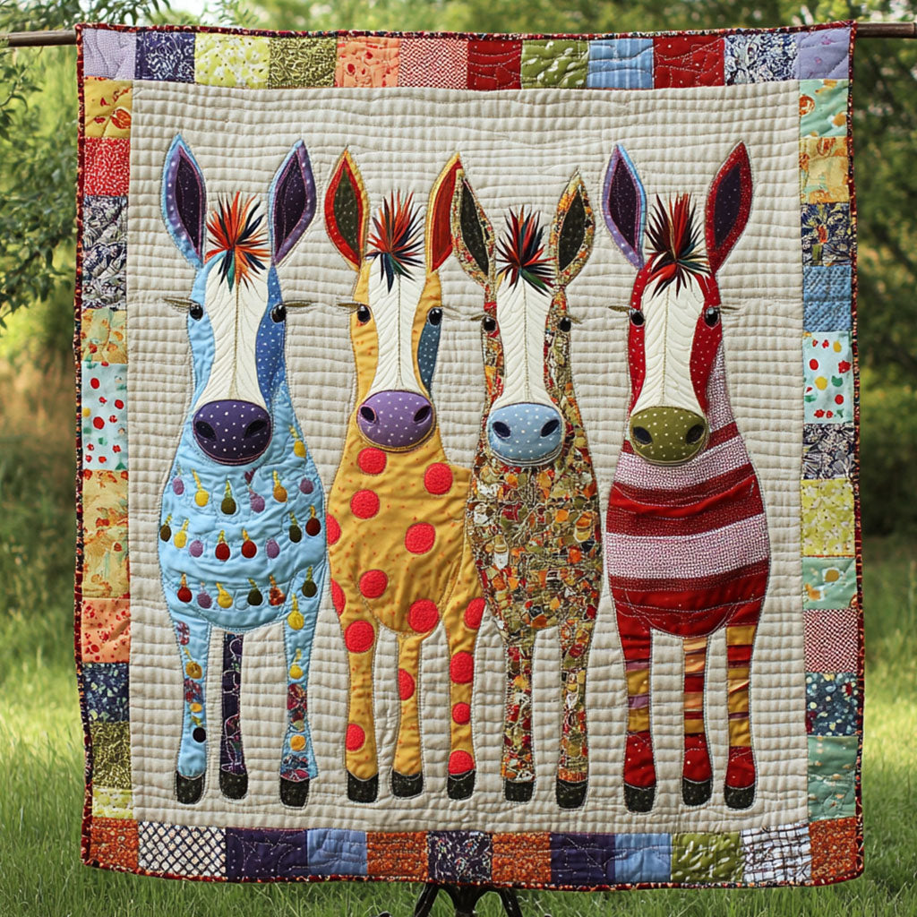 Cheerful Colts Quilted Blanket Cute Colorful Blanket Funny Donkey Gifts