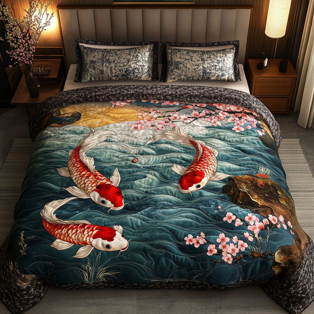 Cherry Blossom Dance Quilted Bedding Set Duvet Cover Bedspread Koi Birthday Gift Cherry Blossom Dance Quilted Bedding Set Duvet Cover Bedspread Koi Birthday Gift