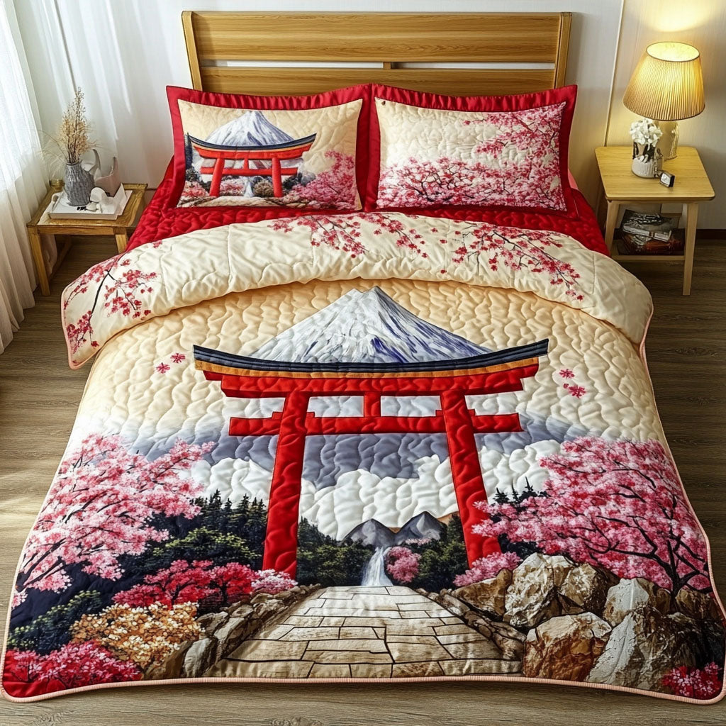 Cherry Blossom Shrine Quilted Bedding Set Duvet Cover Bed Sheet Set Fuji Mountain Japan Gifts Cherry Blossom Shrine Quilted Bedding Set Duvet Cover Bed Sheet Set Fuji Mountain Japan Gifts