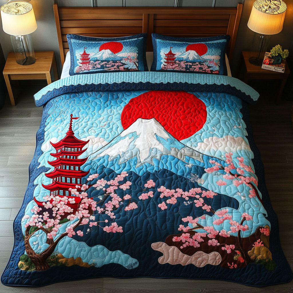Cherry Blossom Shrine Quilted Bedding Set Duvet Cover Bed Sheet Set Fuji Mountain Japanese Gifts Cherry Blossom Shrine Quilted Bedding Set Duvet Cover Bed Sheet Set Fuji Mountain Japanese Gifts