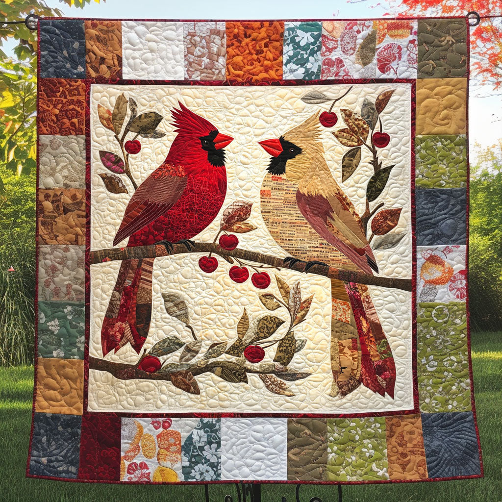 Cherry Branch Harmony Quilted Blanket Cute Colorful Blanket Red Cardinal Gifts Ideas Cherry Branch Harmony Quilted Blanket Cute Colorful Blanket Red Cardinal Gifts Ideas