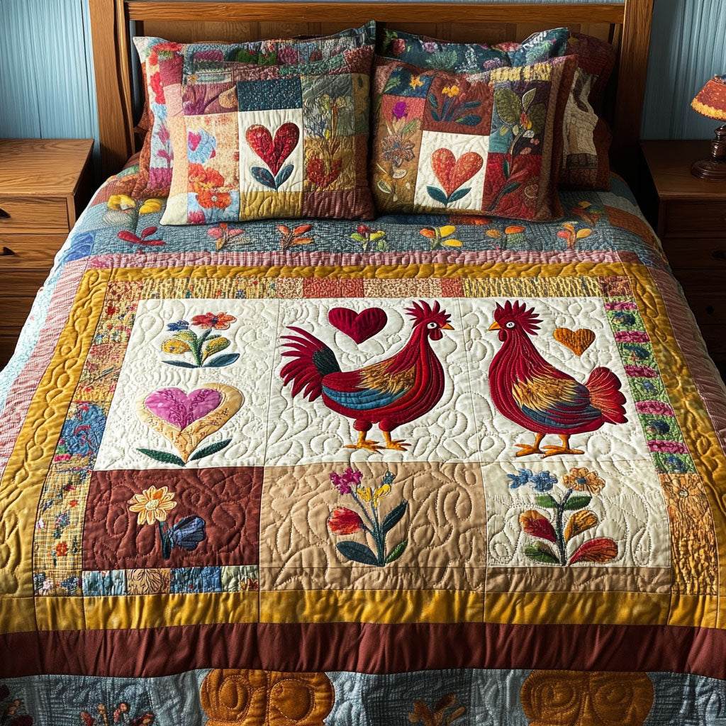 Chicken Love Quilted Bedding Set Duvet Cover Merch Chicken Related Gift Items Chicken Love Quilted Bedding Set Duvet Cover Merch Chicken Related Gift Items
