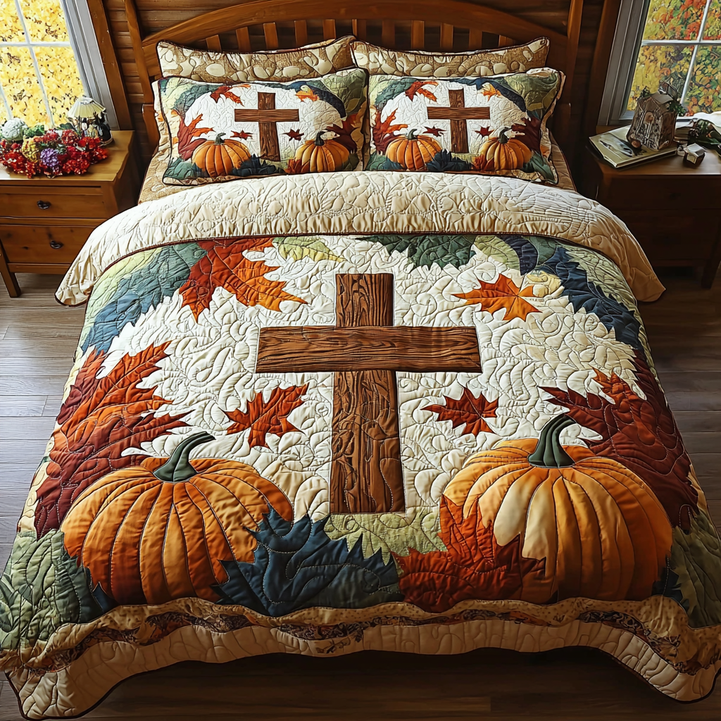 Christian Cross Autumn Quilted Bedding Set Duvet Cover Merch Christ Centered Christmas Gifts Christian Cross Autumn Quilted Bedding Set Duvet Cover Merch Christ Centered Christmas Gifts