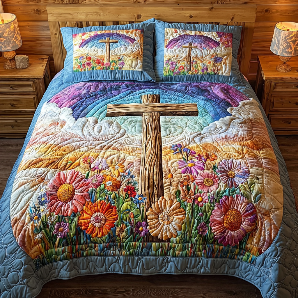 Christian Cross Glory Quilted Bedding Set Duvet Cover Merch Faith Inspired Gifts Christian Cross Glory Quilted Bedding Set Duvet Cover Merch Faith Inspired Gifts