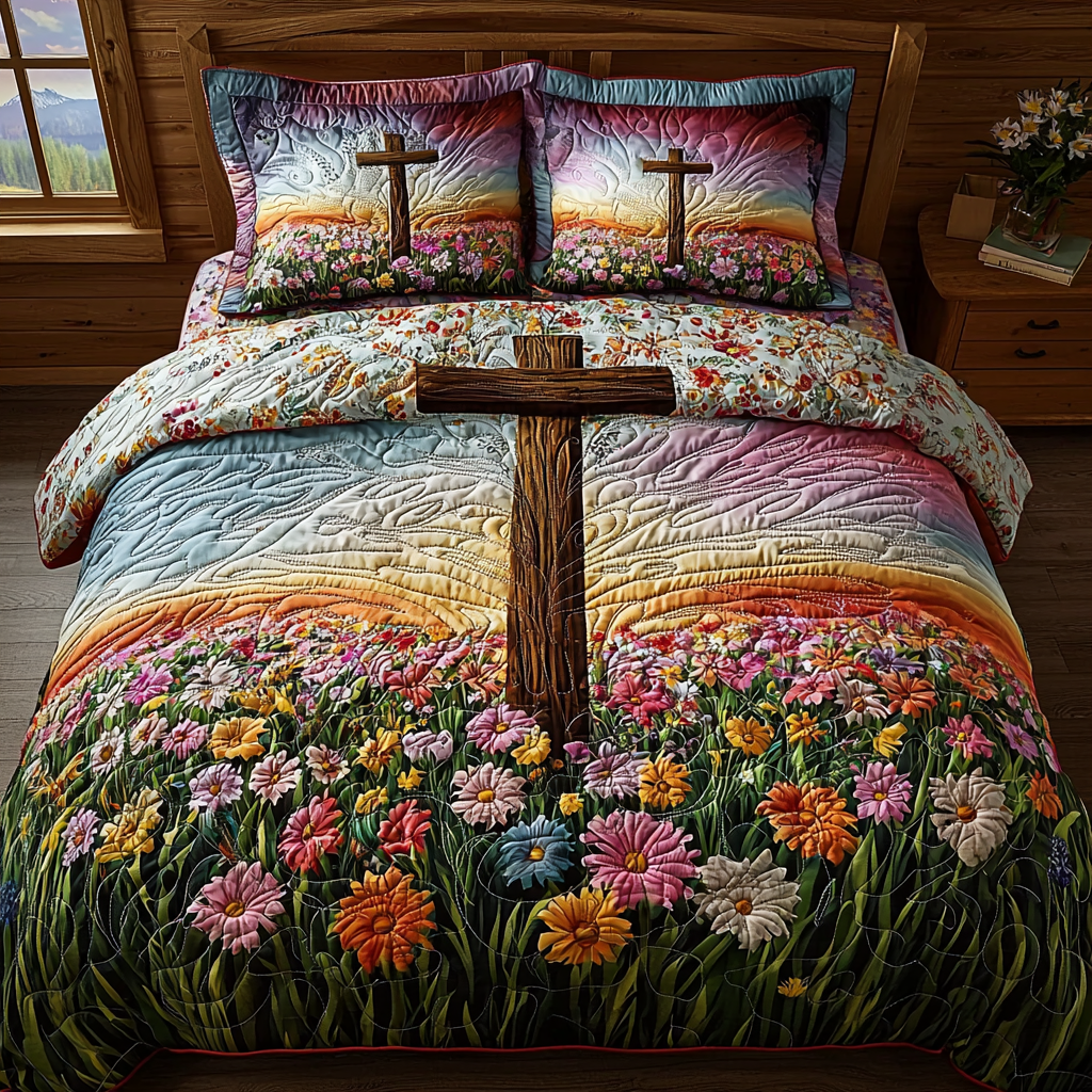 Christian Cross Peace Quilted Bedding Set Duvet Cover Merch Best Christian Christmas Gifts Christian Cross Peace Quilted Bedding Set Duvet Cover Merch Best Christian Christmas Gifts