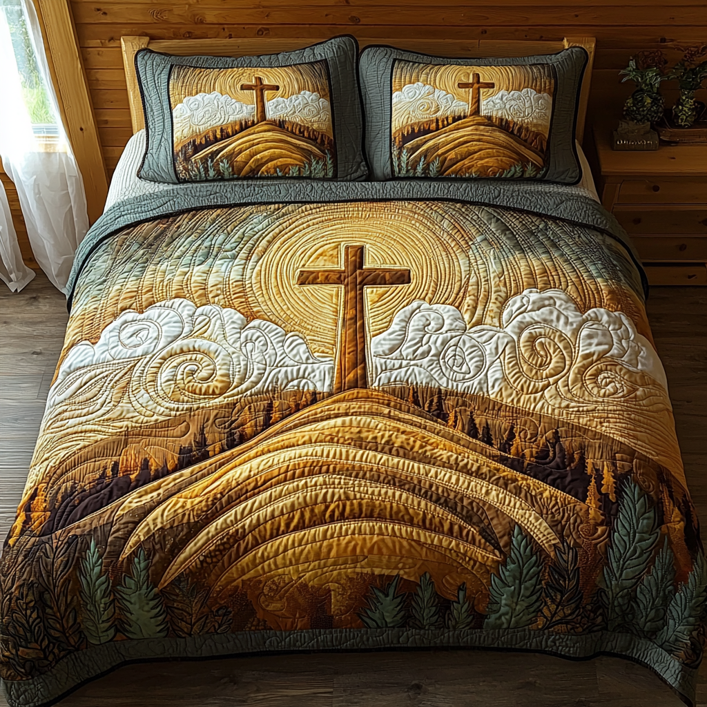 Christian Cross Sunrise Quilted Bedding Set Duvet Cover Merch Faith Gifts For Friends Christian Cross Sunrise Quilted Bedding Set Duvet Cover Merch Faith Gifts For Friends