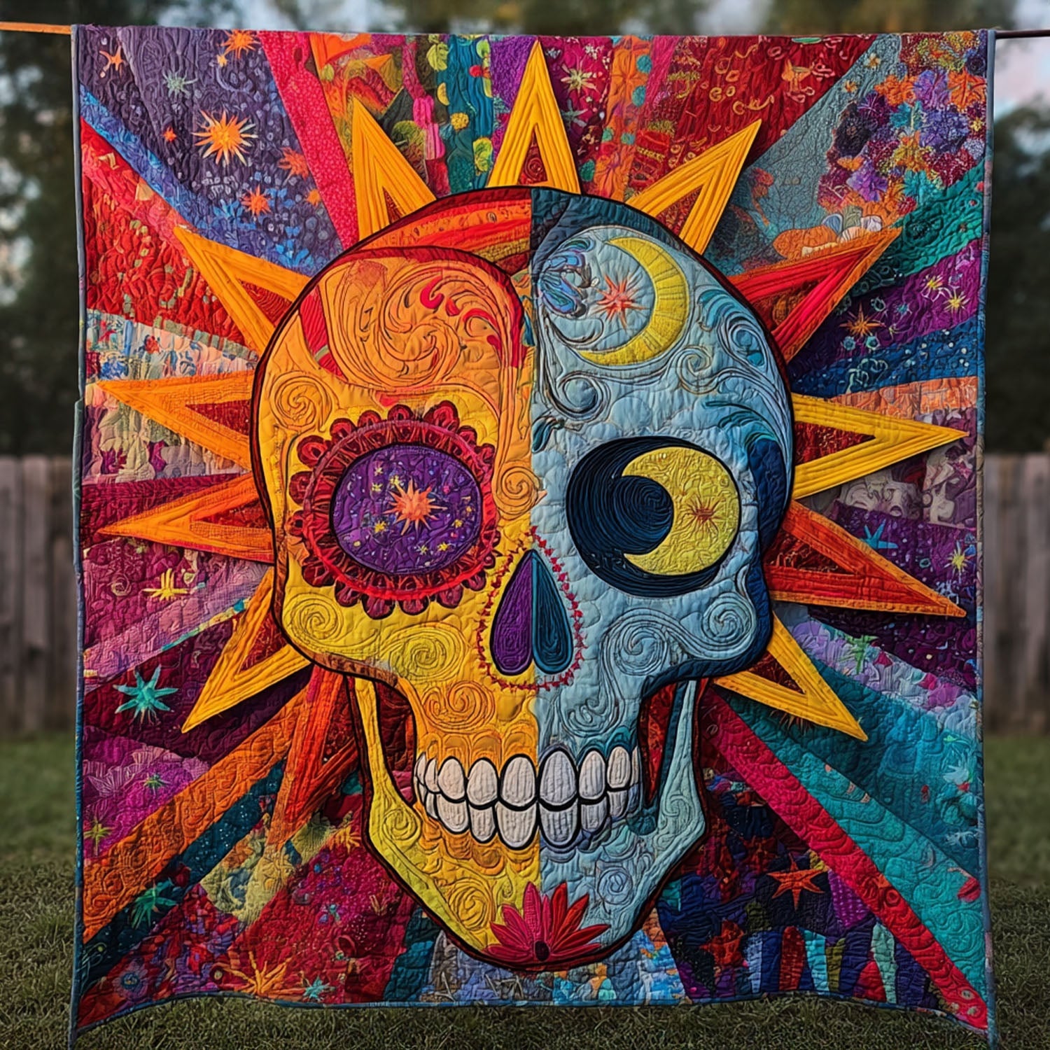 Chromo Skull Quilted Blanket Cute Colorful Blanket Sugar Skull Stuff For Guys Chromo Skull Quilted Blanket Cute Colorful Blanket Sugar Skull Stuff For Guys