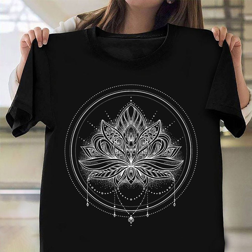 Circle Lotus Flower Mandala With Necklace Shirt Mandala T-Shirt Women's Circle Lotus Flower Mandala With Necklace Shirt Mandala T-Shirt Women's