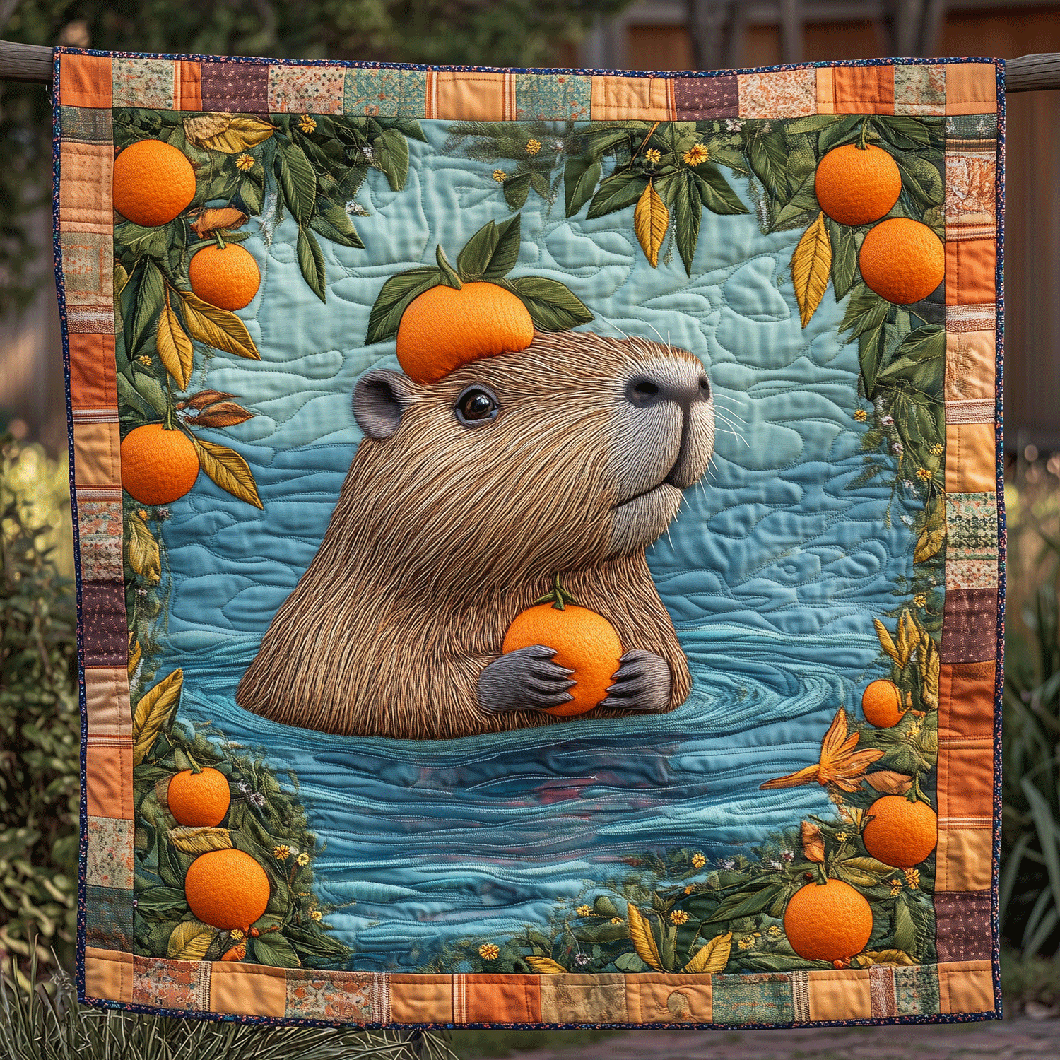 Citrus Capybara Delight Quilted Blanket Sofa Throw Blanket Christmas Presents For Your Grandma