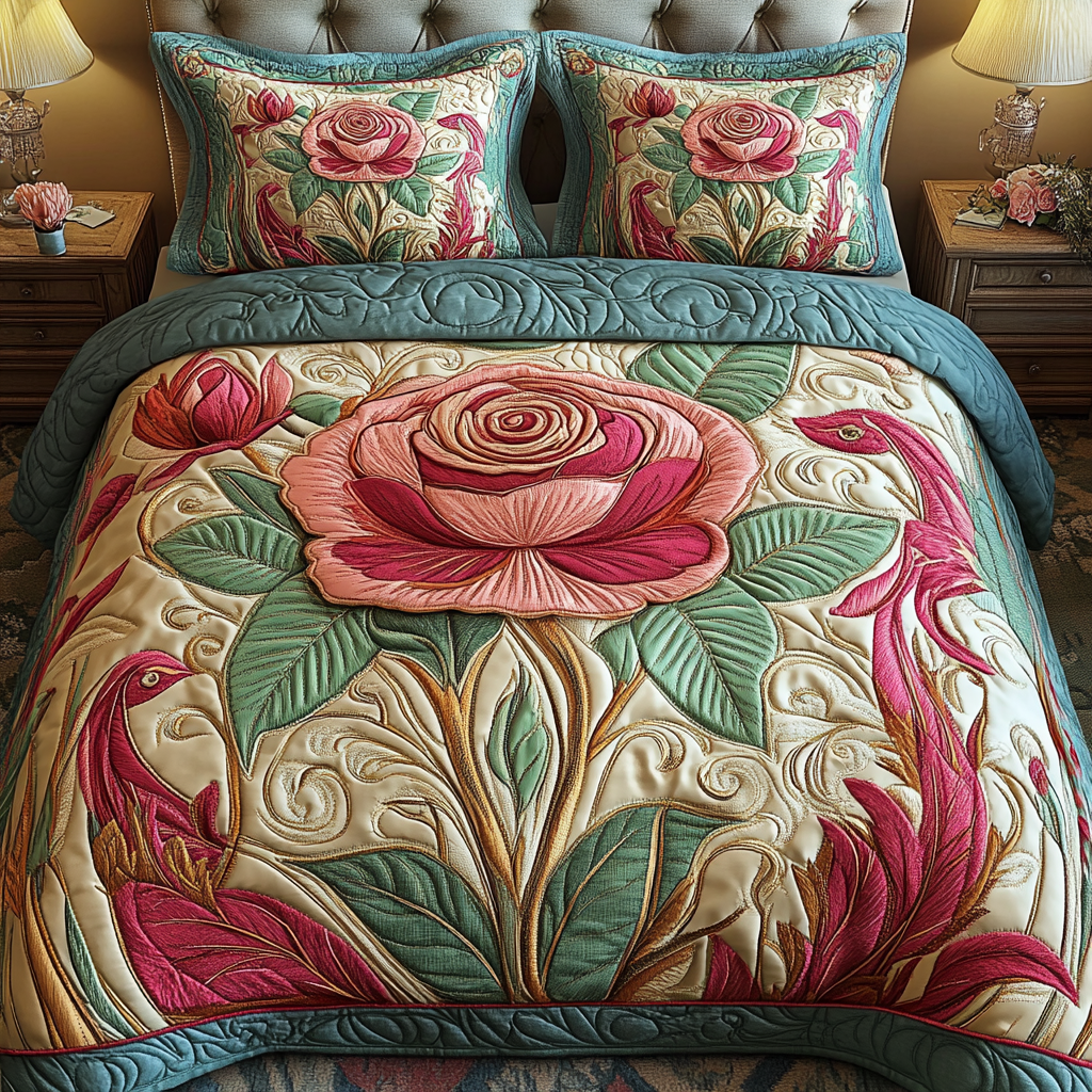 Classic Floral Quilted Bedding Set Duvet Cover Bed Sheet Set Presents For Flower Lovers Classic Floral Quilted Bedding Set Duvet Cover Bed Sheet Set Presents For Flower Lovers