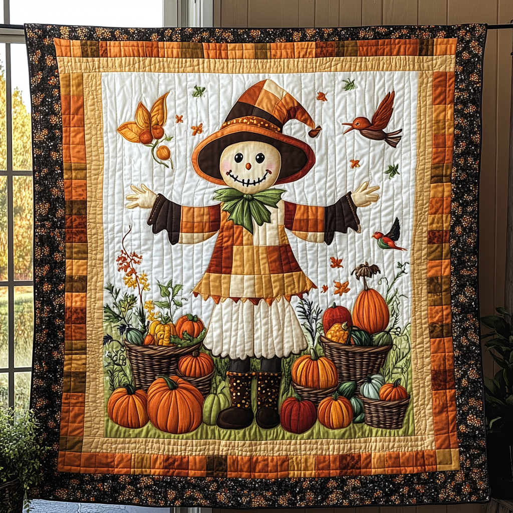 Classic Scarecrow Quilted Blanket Cute Colorful Blanket Fall Gift Items Classic Scarecrow Quilted Blanket Cute Colorful Blanket Fall Gift Items