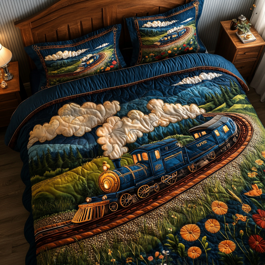 Classic Train Quilted Bedding Set Duvet Cover Bedspreads Gifts For Train Lovers Classic Train Quilted Bedding Set Duvet Cover Bedspreads Gifts For Train Lovers