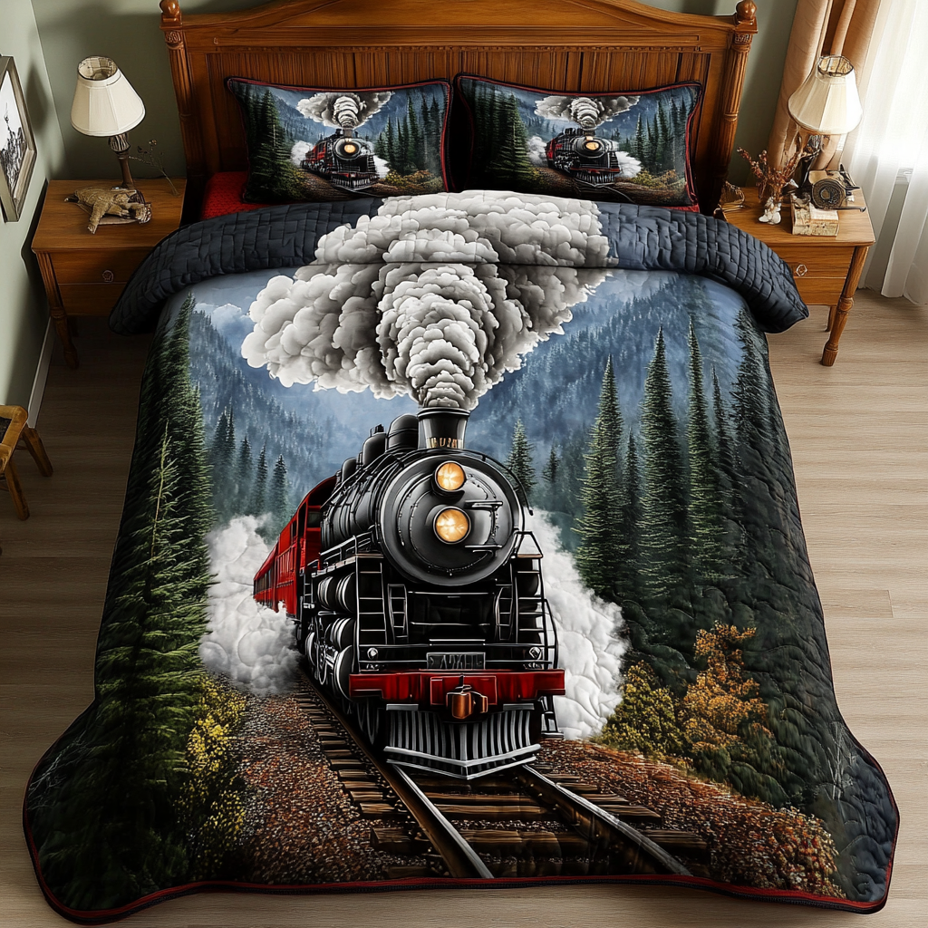 Classic Train Quilted Bedding Set Duvet Cover Merch Gifts For Men Who Like Trains Classic Train Quilted Bedding Set Duvet Cover Merch Gifts For Men Who Like Trains
