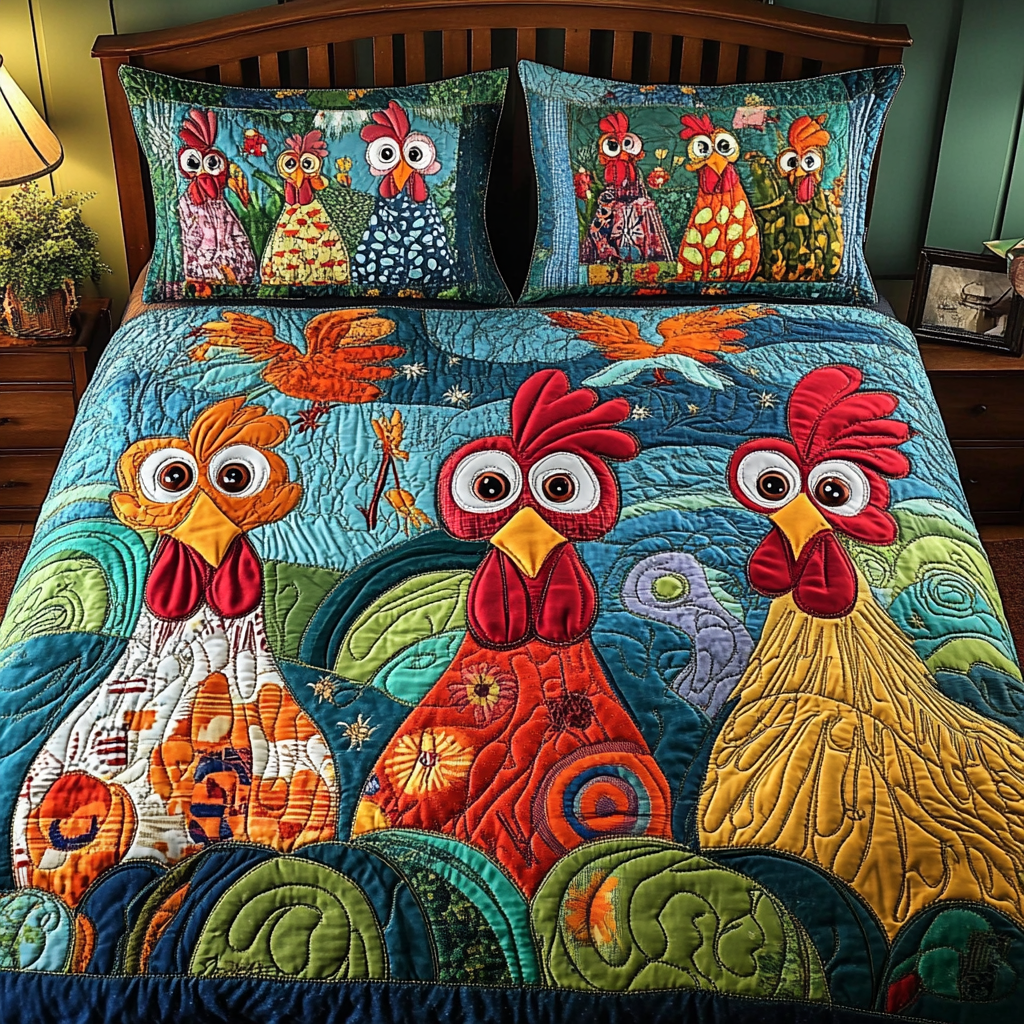 Cluck Charm Quilted Bedding Set Duvet Cover Bed Sheet Set Gifts With Chickens On Them Cluck Charm Quilted Bedding Set Duvet Cover Bed Sheet Set Gifts With Chickens On Them