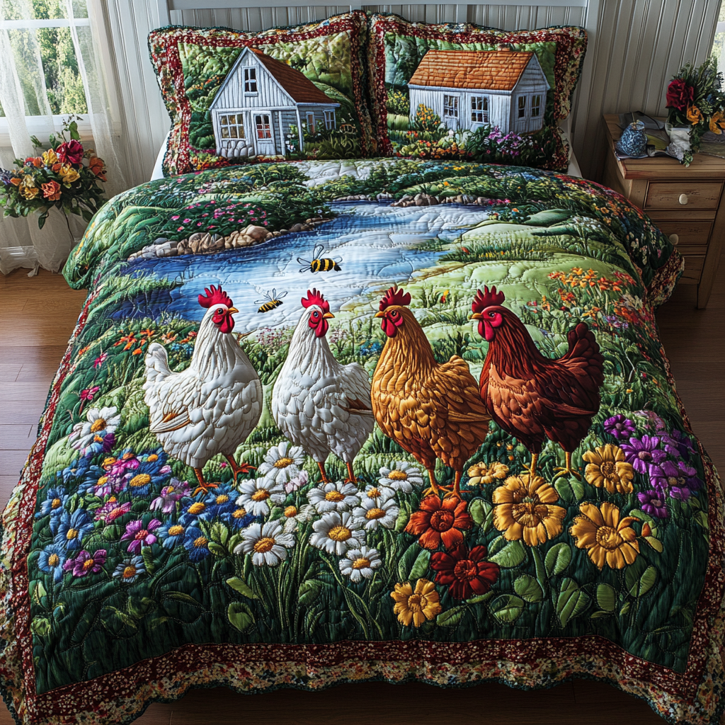 Cluck Life Quilted Bedding Set Duvet Cover Bed Sheet Set Presents For Chicken Owners Cluck Life Quilted Bedding Set Duvet Cover Bed Sheet Set Presents For Chicken Owners