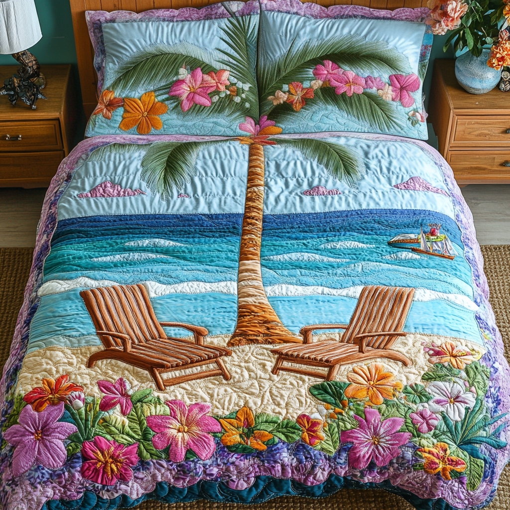 Coastal Bliss Quilted Bedding Set Duvet Cover Bed Sheet Set Cool Gifts For Beach Lovers
