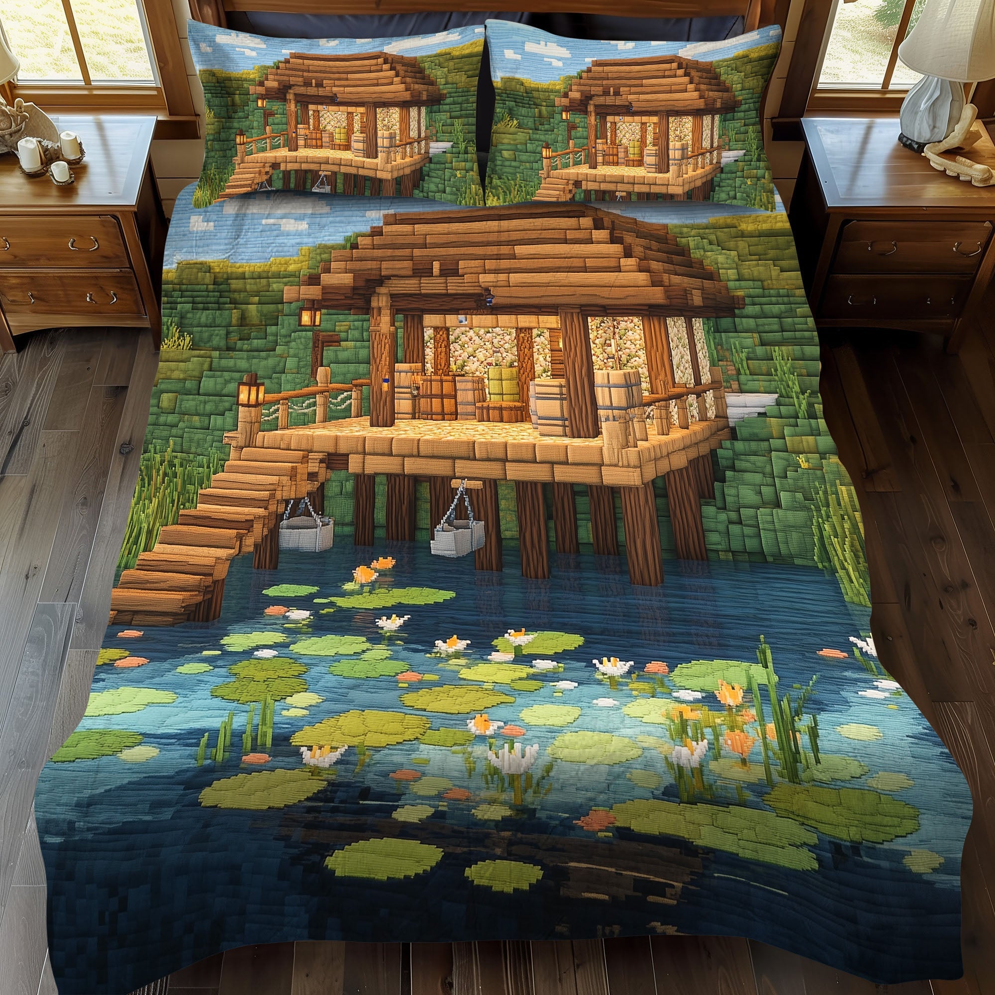 Coastal Cabin Quilted Bedding Set Duvet Cover Bed Sheet Set Best Gifts For Fisherman Coastal Cabin Quilted Bedding Set Duvet Cover Bed Sheet Set Best Gifts For Fisherman