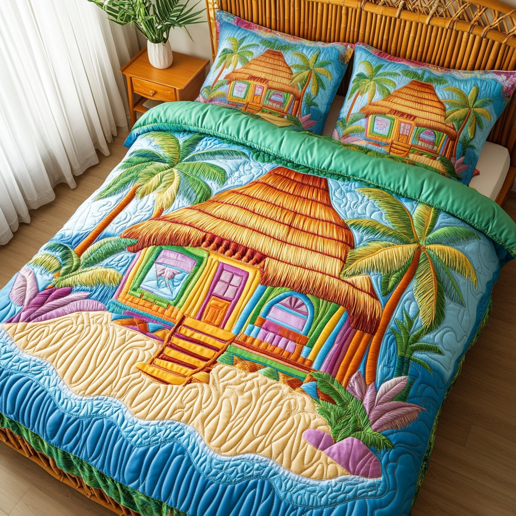 Coastal Comfort Quilted Bedding Set Duvet Cover Bed Sheet Set Birthday Gift For Beach Lover