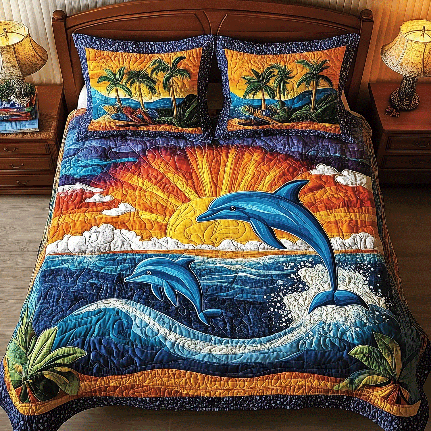 Coastal Dolphin Quilted Bedding Set Duvet Cover Bedspread Dolphin Gift Coastal Dolphin Quilted Bedding Set Duvet Cover Bedspread Dolphin Gift